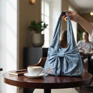 Denim Bow Shoulder Bag